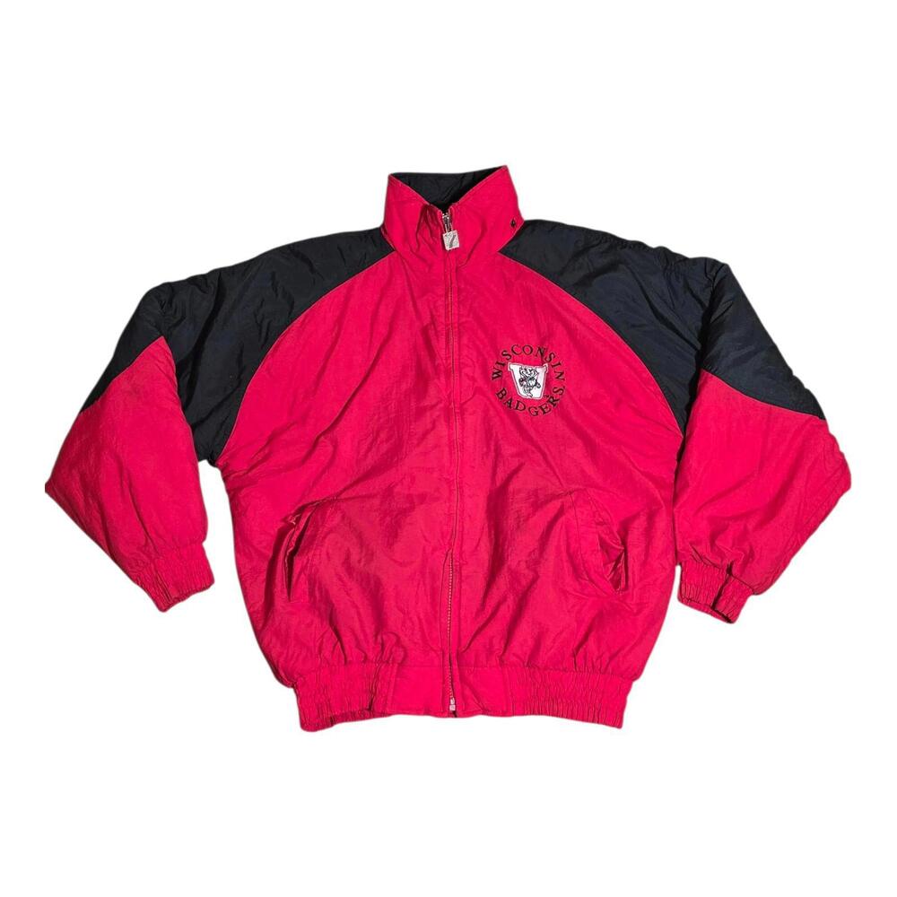 Vintage 90s Wisconsin Badgers Logo 7 Red Black Nylon Jacket Size M Made in Korea